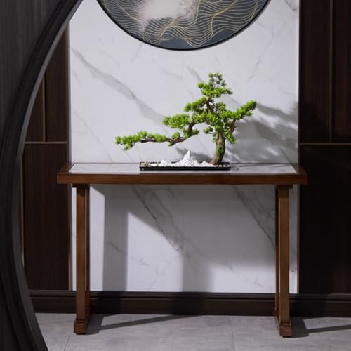 Mesa consola de losa roca y madera YVYKFZD, mueble de entrada rectangular de alta gama 4