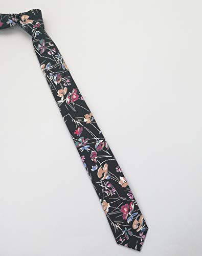Image of Men's Skinny Tie Floral Cotton Necktie and Tie Bar Clip Sets, Great for Weddings,Groom,Groomsmen