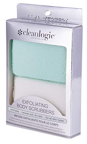 Cleanlogic Exfoliating small body scrubber, green & white, 2 Count