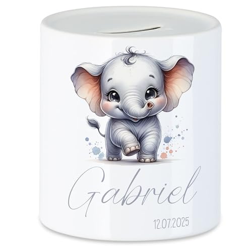 Kiddle-Design Tirelire pour enfants avec nom personnalisé, motif animal éléphant, cadeau pour garçon et fille anniversaire, Noël, naissance et baptême -...