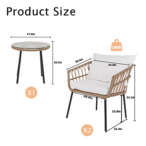 Homsido 3-Piece Outdoor Rattan Patio Furniture Set, Bohemian Simple Wicker Patio Chair Conversation Indoor Sets With Coffee Table And Waterproof Cushion #TOP5