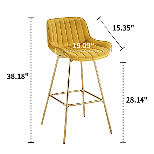 Zouron Swivel Bar Stools Set Of 4 For Kitchen, 29" Counter Height Bar Chairs With Back Tall Barstools Velvet Kitchen Island Stools With Gold-Plated Metal Legs, Golden Yellow #TOP1