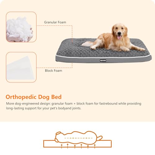 HMTOPE Orthopädisches Hundebett, Hundematte im Doppelstock-Design, Waschbar Hundekissen, Abnehmbar Hundekorb, 105 cm für Mittelgroße Hunde, Mittelgrau
