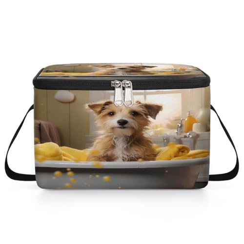 GzLeyigou Puppy Bath Lunch Bags for Women Men 9 Cans, Hot & Cold Food Delivery Bag Insulated Grocery Bag Insulated Lunch Box Dog Cooler Bag for Office Work Picnic Beach