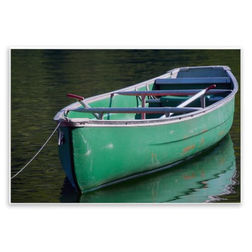 'Green Rowboat Canoe Floating Lake Dock'| Wall Plaque Art
