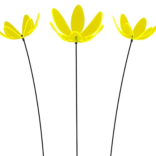 SUNPLAY Sonnenfänger Seerose in GELB, 3 Stück zu je 15 cm Durchmesser im Set + 70 cm Schwingstäbe