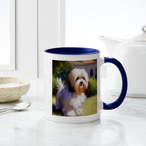 Taza de cerámica 11 oz color blanco y azul marino miniatura 6