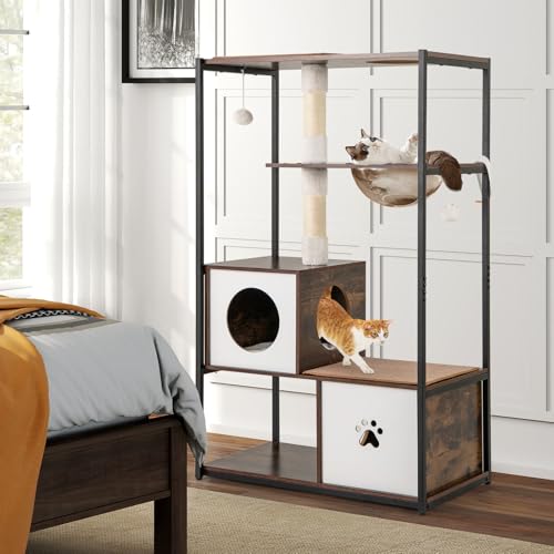 Árbol para gatos moderno multi-nivel 132 cm alto miniatura 2
