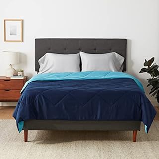 Amazon Basics Reversible Lightweight Microfiber Comforter Blanket, Full/Queen, Navy/Sky Blue