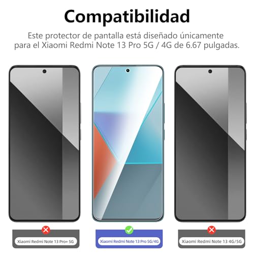 Miniatura 2 de New C 3 Piezas, Protector Pantalla Para Xiaomi Redmi Note 13 Pro 5g 4g, No Compatible Redmi Note 13 Pro Cristal Templado Antiarañazos, Antihuellas, Sin Burbujas, Ultra Transparente, Ultra Resistente
