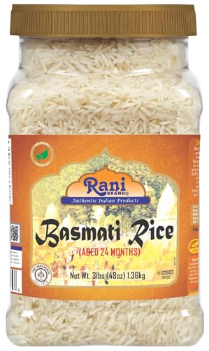 Rani Platinum White Basmati Rice Extra Long Aged 48oz (3lbs) 1.36kg PET Jar ~ All Natural | Gluten Friendly | Vegan | Indian Origin | Export Quality