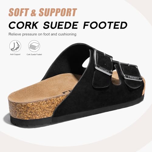 Image of FITORY Mens Sandals, Arch Support Slides with Adjustable Buckle Straps and Cork Footbed Size 7-14.5