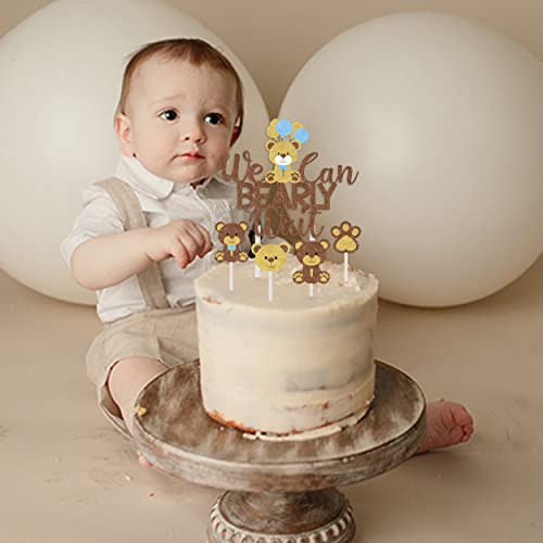 25Pcs We Can Bearly Wait Baby Shower Cake Topper With Bear Cupcake Toppers Gold Brown Glitter Paper For Bear Theme Gender Reveal Neutral Party Supplies #TOP4
