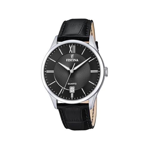 Festina Montre Homme Analogique en Cuir Noir - Mouvement Quartz - Calendrier - Verre Minéral Haute Résistance - Étanche 5 ATM - Élégante F20426/3