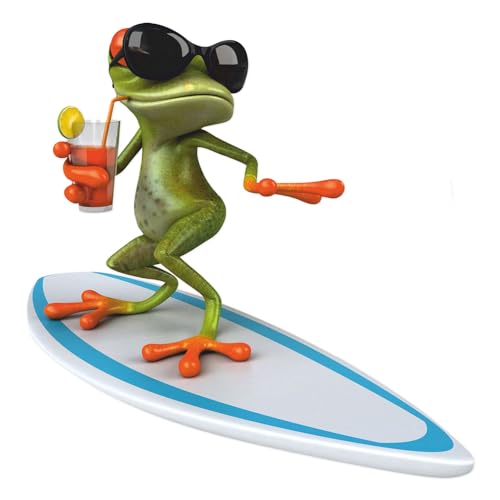 Sticker Surfer Frosch I 30 x 29 cm I für Koffer Badezimmer Duschwand Wohnmobil als Auto-Aufkleber I lustig cool wetterfest I kfz528