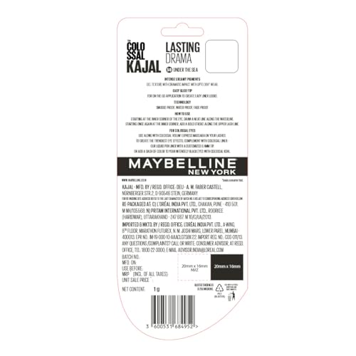 Image of Maybelline New York Colossal Lasting drama Kajal, 50 Under The Sea (Blue) | 36H Wear, Waterproof, Smudge Proof Kajal