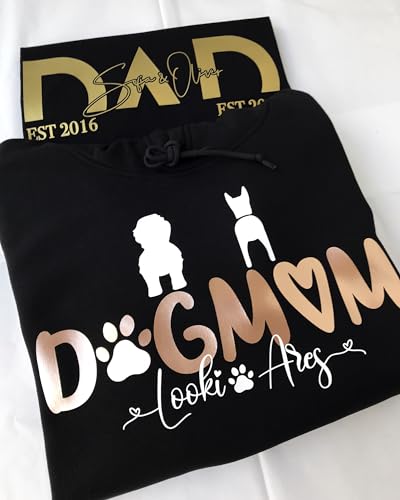 Hundemama Dog Mom Pullover mit Namen Hassen Pfoten, Hunde Mama Dogmom Hoodie für Frauen Pulli Hundemotiv Hundepfoten Baumwolle, Damen Hundepullover Motiv Hundekopf Hundebesitzer Kapuzenpullover