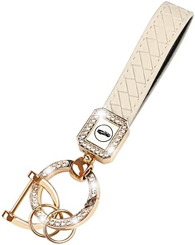 Rhinestone Bling Car Keyring for Women,Interior Accessories Keychains Leather Car Key Fob Car Accessories Key Ring (White)