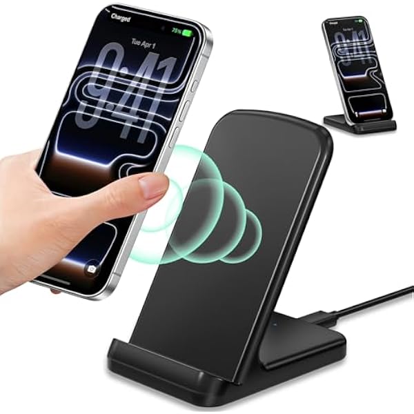 Bezprzewodowa stacja ładująca, indukcyjna stacja ładująca, szybka bezprzewodowa ładowarka, stojak na telefon komórkowy do iPhone 17, 16, 15, 14, 13, 12, Samsung Galaxy S25, S24, S23