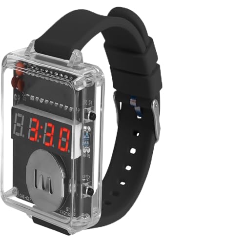 Kit de Montre Électronique DIY avec Boîtier Transparent - Horloge LED à 4 Chiffres, Soudure pour Débutants, Projet Bracelet en Silicone Doux, Affichage Automatique,...
