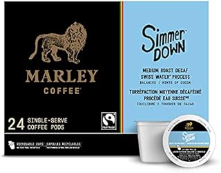 Marley Coffee Simmer Down Decaf, Swiss Water Process, Medium Roast Coffee, Keurig K-Cup Brewer Compatible Pods, 24 Count