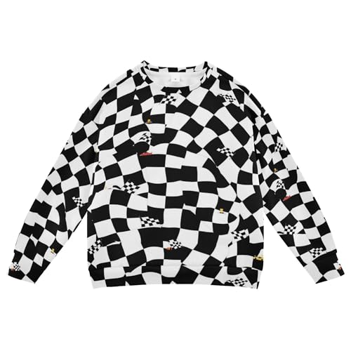 JUNZAN Racing Event Checkered Flag Black Big Boys Sweatshirts Hoodies Crewneck Outerwear for Kids Party 4T