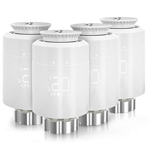 Preisvergleich Produktbild Smartes Heizkörper-HOSMART Thermostat Kit Intelligente Heizungssteuerung, Einfach selbst zu installieren,Heizung manuell steuern und einstellen (4 Heizkörper-Thermostate ohne Gateway)