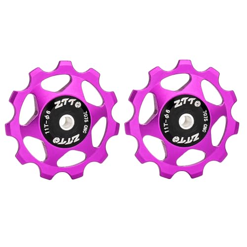 ZTTO Guide Pulley Bike Rear Derailleur Pulley Wheels, Colorful Aluminum Alloy 11T 13T CNC Road Bike Guide Roller Bicycle Derailleur 4mm 5mm 6mm for MTB, Road Bike (11T Purple)