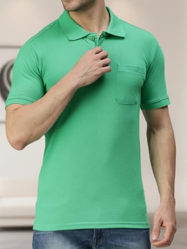 Image of Lux Cozi Men's Polo T-Shirt Regular Fit Half Sleeves with Pocket | Cotton Blend Polo Neck Collar T-Shirt for Men | Casual, Office Comfortable Breathable T-Shirt | Stylish Plain Tee