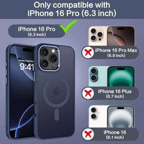 Image of BENTOBEN for iPhone 16 Pro Case [Compatible with Magsafe] Magnetic Matte Phone Case iPhone 16 Pro Translucent Slim Thin Shockproof Women Men Protective Cover Cases for iPhone 16 Pro 6.3 inch, Navy Blue