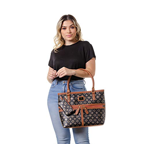 Bolsa Feminina Casual grande Alice Monteiro com Estampa Cor:Preto
