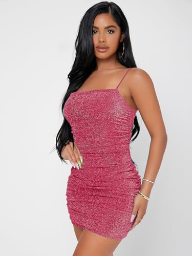 Image of Floerns Women's Glitter Sleeveless Ruched Party Clubwear Bodycon Mini Dress