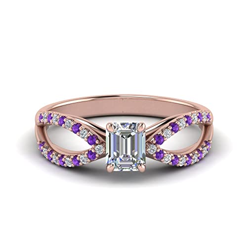 Image of 55Carat Choose Your Gemstone Reverse Pave Split Shank Diamond CZ Ring Rose Gold Plated Emerald Shape Split Shank Engagement Ring Minimal Modern Design Birthday Gift Wedding Gift US Size 4 to 12