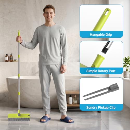 Image of Pool Scrub Brush with 52 inch Pole, 3 in 1 Pool Cleaning Brush with Squeegee, Floor Scrub Brush with Long Handle, Deck Brush for Swimming Pool Tile Wall Patio Concrete Green