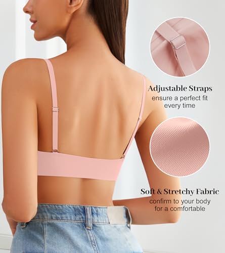 Image of DEANGELMON Front Closure Bras for Women Wireless Lightly Padded Bralett Seamless Low Cut V-Neck Lightweight T-Shirts Bra