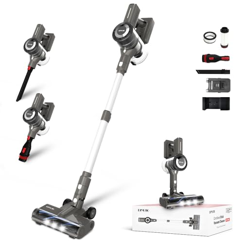 Diyuto Cordless Vacuum Cleaner,Self-Standing Stick Vacuum,60 Mins Run time & 7 * 2600mAh Detachable Battery,Powerful Vacuum Cleaner with Touch Display,for Carpet Pet Hair,Ultra-Quiet & Lightweight