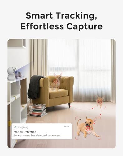 Hugolog 2K 3MP Indoor Pan/Tilt Security Camera with Auto-Focus,Ideal for Baby Monitor/Pet Camera/Home Security,Starlight Color Night Vision,Human/Pet AI,US Cloud,Compatible with Alexa