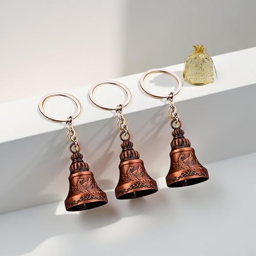Image of Combo of 3 Guardian Bell Keychain | Bronze Phoenix Protection Bells for Riders, Couples & Friends | Good Luck for Motorcycles | Set of 3 Bronze Phoenix Guardian Bell