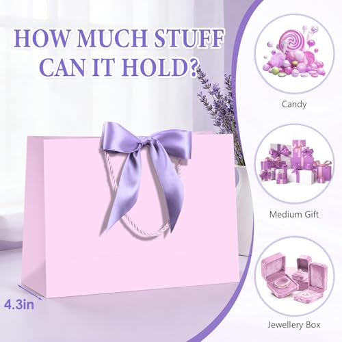 Image of JMANNI Gift Bags with Handles, 13 inch Medium Gift Bag for Presents, 1 Pcs Bags with 2 Tissue Paper and 1 Cards for Baby Shower Wedding Bridal Shower Mother's Day Birthday Party (light purple