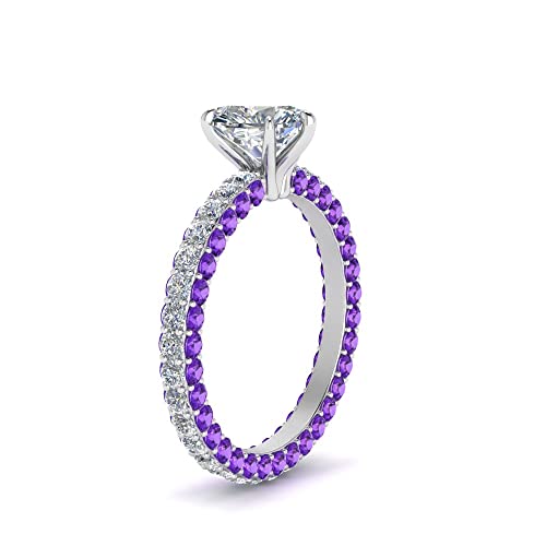 Image of 55Carat Choose Your Gemstone Eternity Ring Sterling Silver Heart Shape Side Stone Engagement Rings Affordable for your Girlfriend, Wife, Wedding Partner US Size 4 TO 12