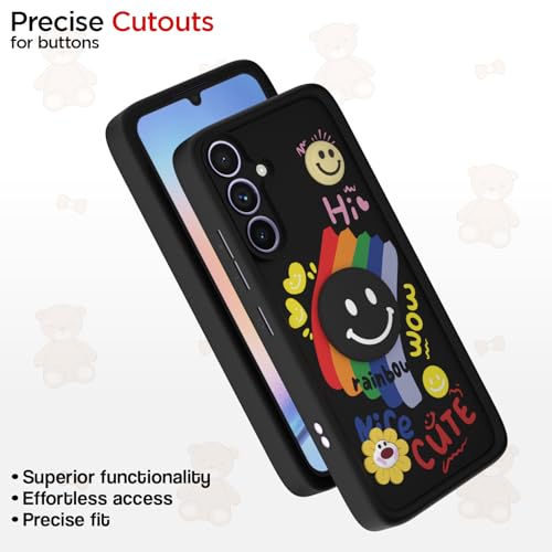 Image of Pikkme Back Cover for Samsung Galaxy A34 5G | Soft Silicone| Cute Rainbow Smile & 3D Cartoon Flower Design | Shockproof Raised Camera Protection Bumper Case (Black)