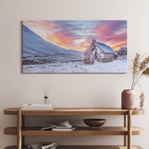 Tableau chalet sous la neige 140x70cm déco grand format - 2
