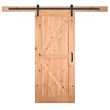 Masonite Complete Barn Door Kit Includes Pre-Drilled Wood Door, Track, Straight Strap Rollers, Handl