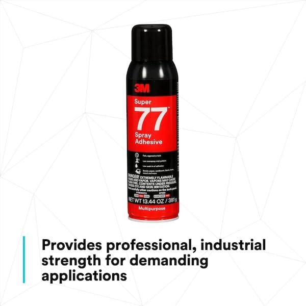 Image of 3M Super 77 Multipurpose Spray Adhesive Glue, Clear, 13.44 oz Net Wt Can | Permanent Bond, General Purpose Bonding, NOT FOR SALE IN CA AND OTHER STATES
