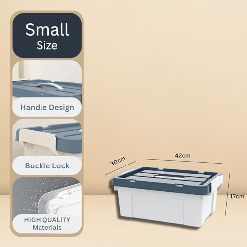 Image of Ash & Roh Plastic Storage Box /Bin /Container with Locking Lid - Sturdy and Versatile Home Organizer, Available in Multiple Size. (2, GRAY, small-42cm X 30cm X 17cm)