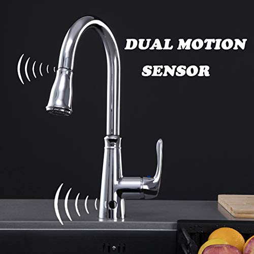Touchless Kitchen Faucet With Pulldown Sprayer,20 Single Kitchen Sink Faucets Black Pull Out Sprayer,High Arc Pulldown Single Handle For Motion Sensor,1Handle 3 Hole Deck Mount (Chrome) #TOP2