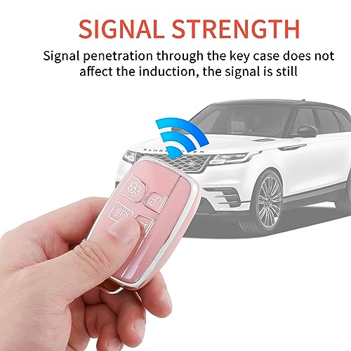 Image of Pangpai Pink Key Fob Cover for Land Rover Jaguar, Soft TPU Key Case Protection with Bling Keychain Fit for Evoque Velar Sport Discovery Freelander2 LR4 Sport Jaguar XF XJ XE F-PACE F-TYPE