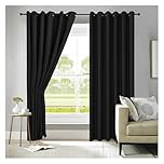 APEX FURNISHINGS Black Blackout Curtains for Bedroom 90 Inch Drop Thermal Insulated Eyelet Curtains & Drapes for Window Treatment & Living Room, 2 Panels (66x90 Inches)