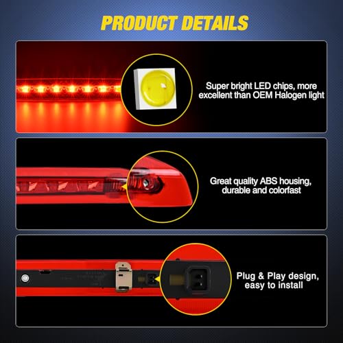 Image of Nilight Third Brake Light Tail High Mount 3rd Stop Lights Red Lens Compatible with Ford Escape 2013 2014 2015 2016 2017 2018 Van SUV Rear Center Cab Lamp
