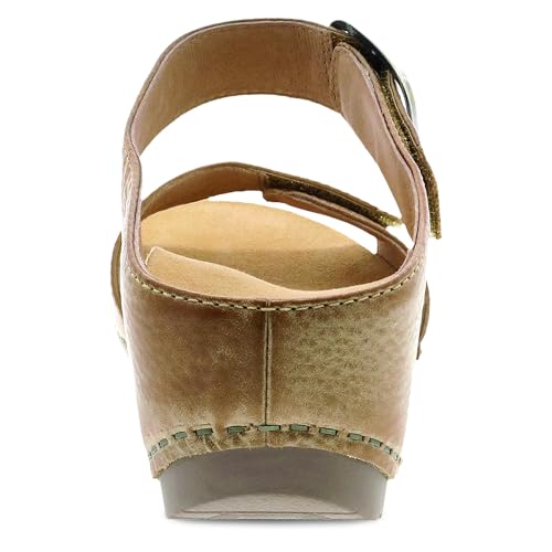 Image of Dansko Tanya Slip-On Wedge Sandal for Women - Cushioned, Contoured Footbed for All-Day Comfort and Support - Hook & Loop Strap with Buckle Detail - Lightweight Rubber Outsole